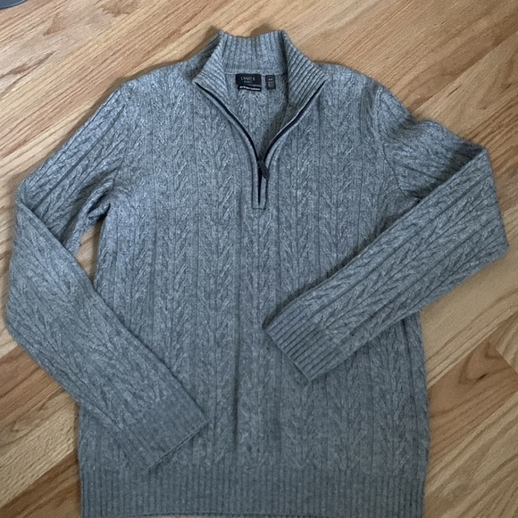 LINCS DC&Co Mens S Wool cashmere 1/4 Zip Sweater Gray blend cable knit Warm cozy - Picture 1 of 11
